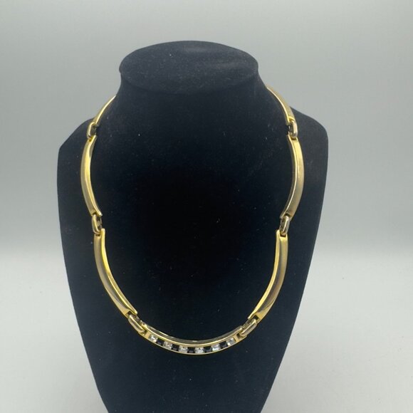 Gold Tone Cubic Zirconia Necklace Elegant Statement Design - Picture 3 of 8